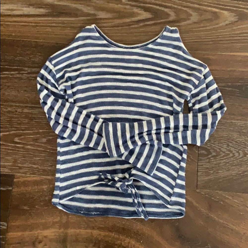 This is a blue and white striped long sleeve shirt